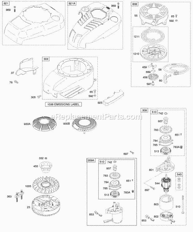 Briggs and Stratton 126602-0100-B1 Engine Blower HousingShrouds Electric Starter Flywheel Rewind Starter Diagram