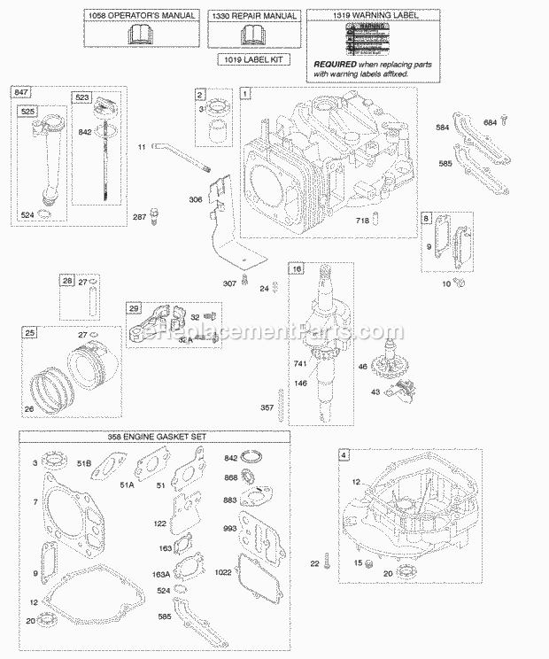 Briggs and Stratton 126602-0100-B1 Engine Camshaft Crankshaft Cylinder Engine Sump Lubrication Piston Group Diagram