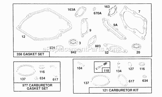 Briggs and Stratton 126702-0100-01 Engine Gasket Sets Diagram