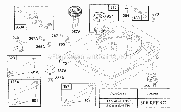 Briggs and Stratton 126702-0100-01 Engine Fuel Tank Assy Hoses Diagram