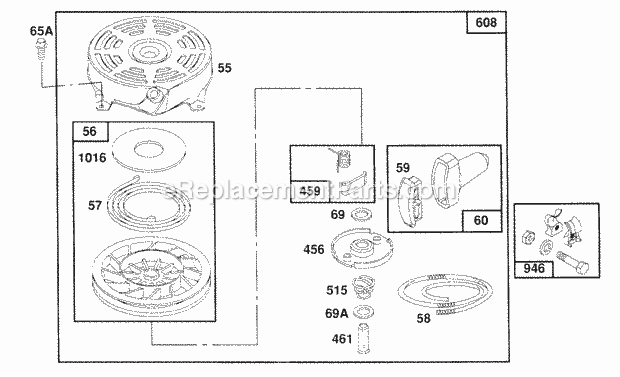 Briggs and Stratton 126702-0101-01 Engine Rewind Assembly Diagram