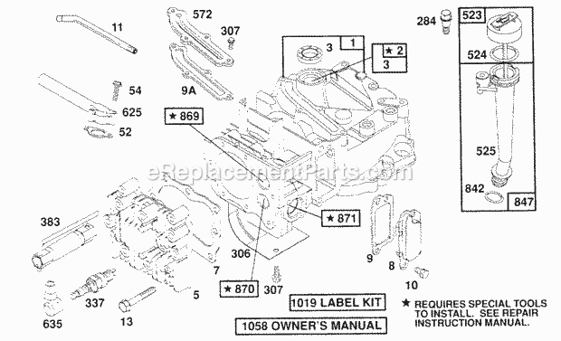 Briggs and Stratton 126702-0101-01 Engine CylinderCyl HeadOil Fill Diagram