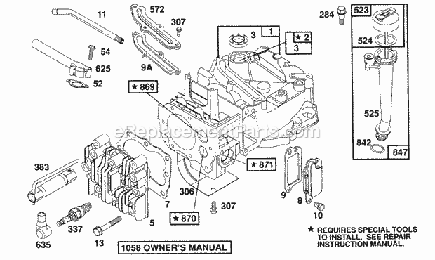 Briggs and Stratton 126802-0413-99 Engine CylinderCyl HeadOil Fill Diagram