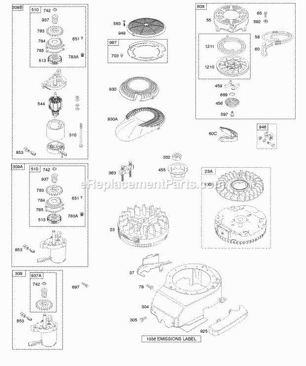 Briggs and Stratton 126T02-0190-B1 Engine Blower Housing Electric Starter Flywheel Rewind Starter Diagram