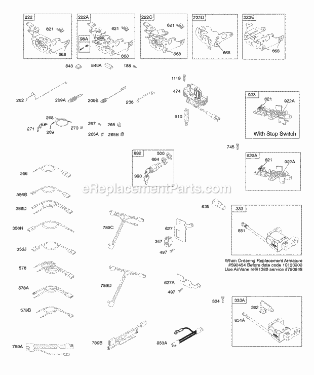 Briggs and Stratton 126T02-0190-B1 Engine Controls Electrical Flywheel Brake Ignition Diagram