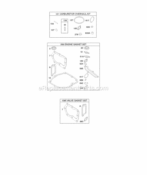 Briggs and Stratton 126T02-1045-B1 Engine Gasket Kits Diagram