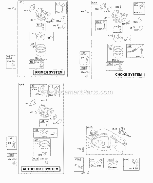 Briggs and Stratton 126T05-0880-B1 Engine Carburetor Fuel Supply Diagram