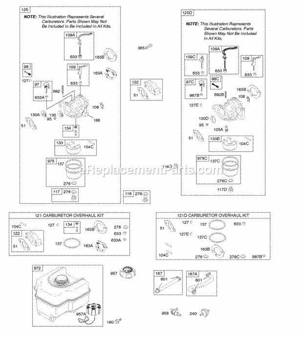 Briggs and Stratton 127302-0112-E1 Engine Carburetor Fuel Supply Diagram