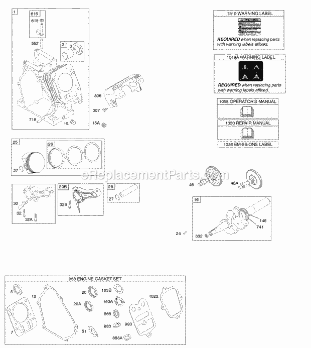 Briggs and Stratton 127302-0112-E2 Engine Camshaft Crankshaft Cylinder Piston Group Diagram