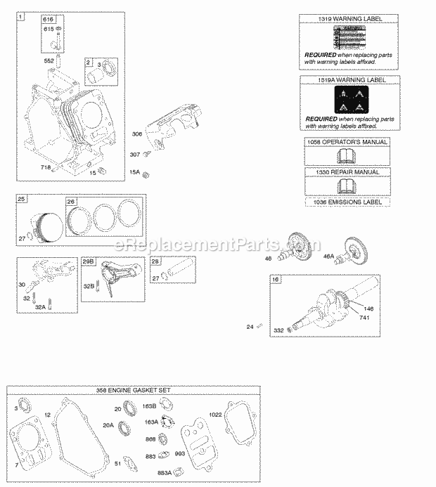 Briggs and Stratton 127332-0141-B1 Engine Camshaft Crankshaft Cylinder Piston Group Diagram