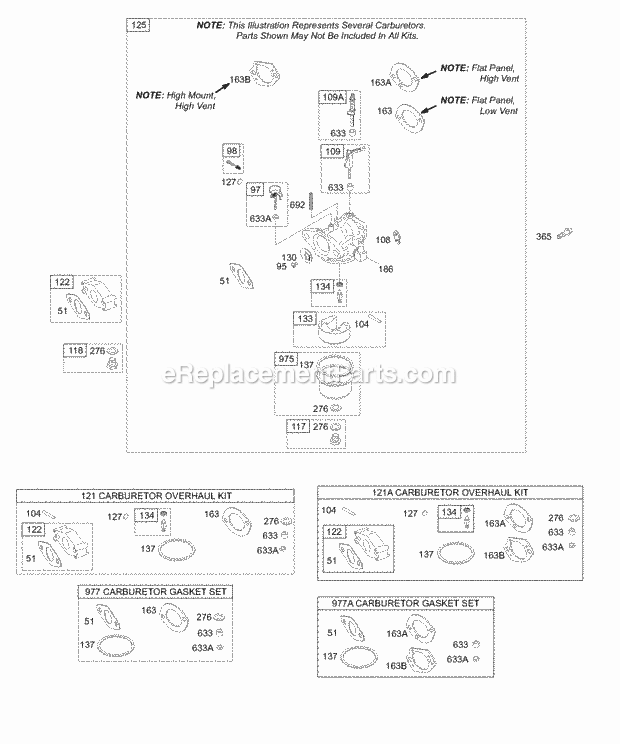 Briggs and Stratton 127432-0138-E1 Engine Carburetor KitsGaskets - Carburetor Diagram