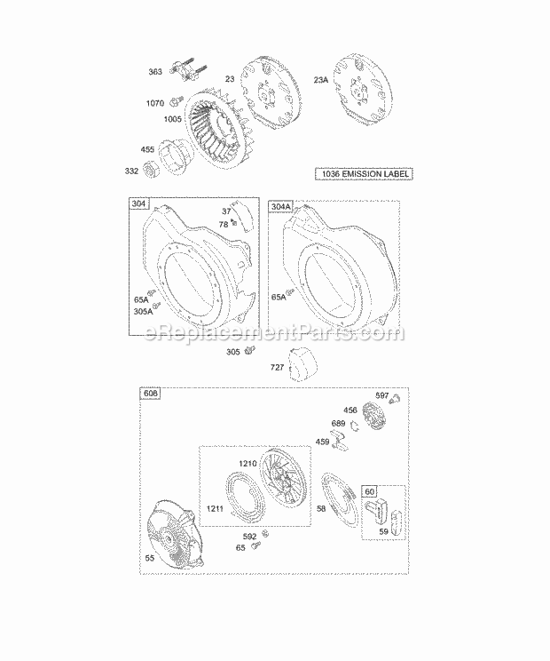 Briggs and Stratton 127432-0160-E2 Engine Blower HousingShrouds Electric Starter Flywheel Rewind Diagram