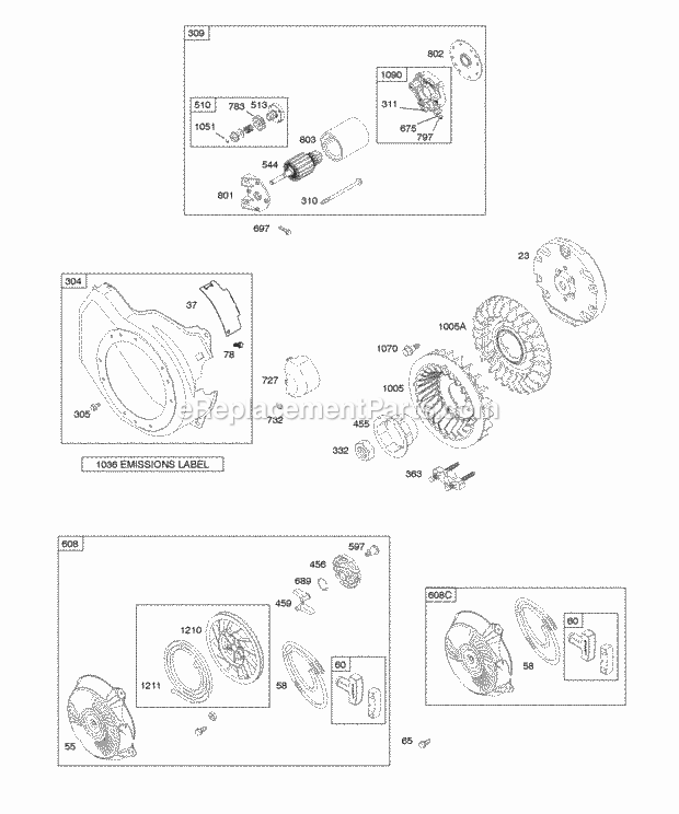 Briggs and Stratton 128332-0035-E1 Engine Blower Housing Electric Starter Flywheel Rewind Starter Diagram