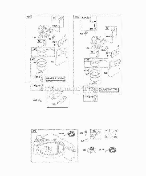 Briggs and Stratton 128602-0100-B1 Engine Carburetor Fuel Supply Diagram