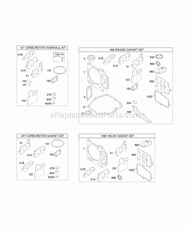 Briggs and Stratton 128602-0100-B1 Engine KitsGasket Sets Diagram