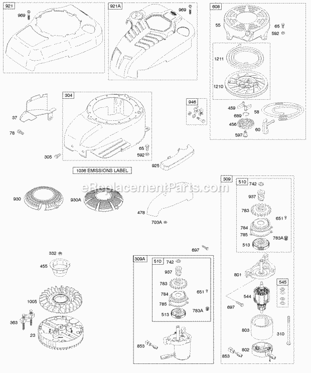 Briggs and Stratton 128602-0112-B1 Engine Blower HousingShrouds Electric Starter Flywheel Rewind Starter Diagram