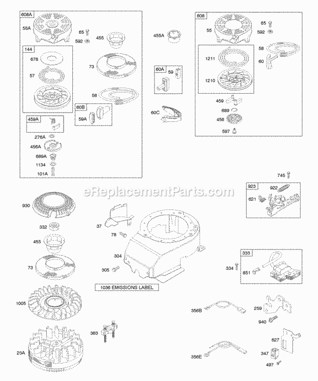 Briggs and Stratton 128702-1724-E1 Engine Blower HousingShrouds Electrical Flywheel Flywheel Brake Ignition Rewind Starter Diagram