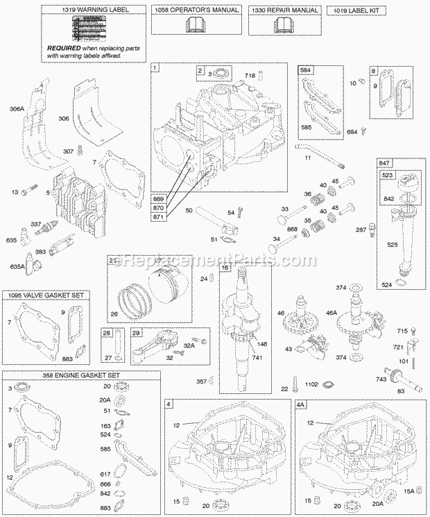 Briggs and Stratton 128802-1950-B1 Engine Camshaft Crankshaft Cylinder Engine Sump KitGaskets Lubrication Piston Group Valves Diagram