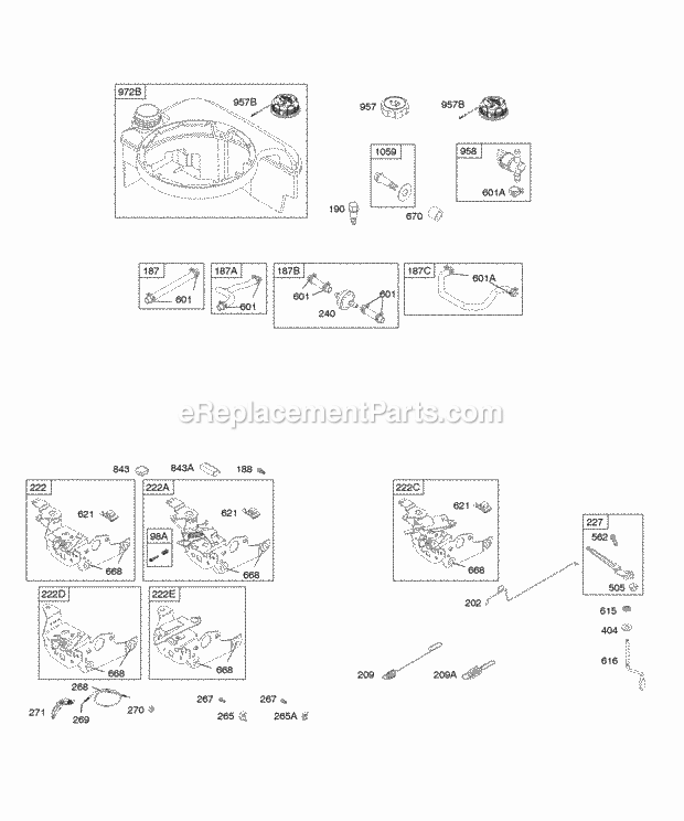 Briggs and Stratton 128807-2020-B1 Engine Controls Fuel Tank Governor Spring Diagram