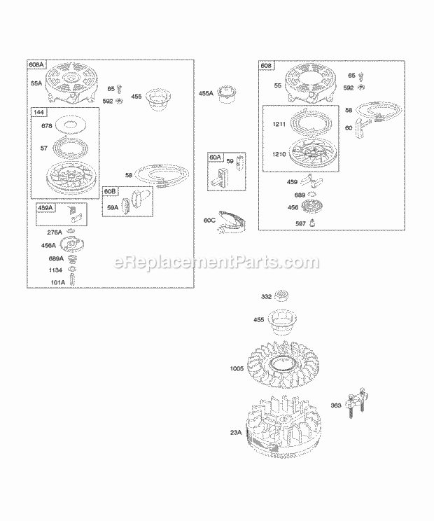 Briggs and Stratton 128812-2016-B1 Engine Flywheel Rewind Starter Diagram