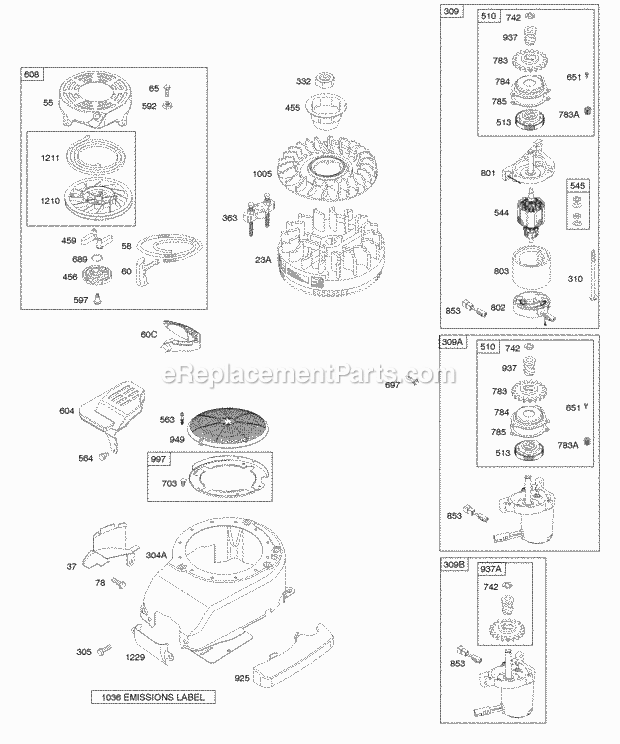 Briggs and Stratton 128H02-0115-E1 Engine Blower HousingShrouds Electric Starter Flywheel Rewind Starter Diagram