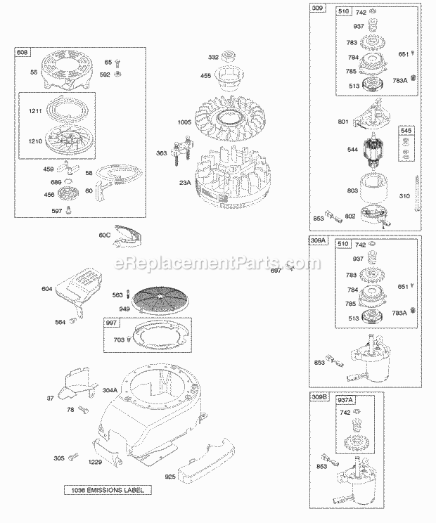 Briggs and Stratton 128H02-0281-E1 Engine Blower HousingShrouds Electric Starter Flywheel Rewind Starter Diagram