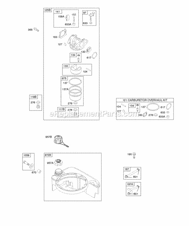 Briggs and Stratton 128T02-0112-B1 Engine Carburetor Fuel Supply Diagram