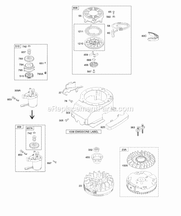 Briggs and Stratton 128T02-0114-B1 Engine Blower Housing Electric Starter Flywheel Rewind Starter Diagram