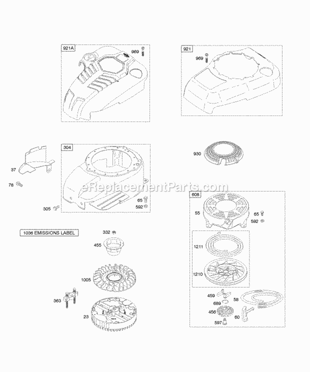 Briggs and Stratton 129612-0111-B1 Engine Blower HousingShrouds Flywheel Rewind Starter Diagram