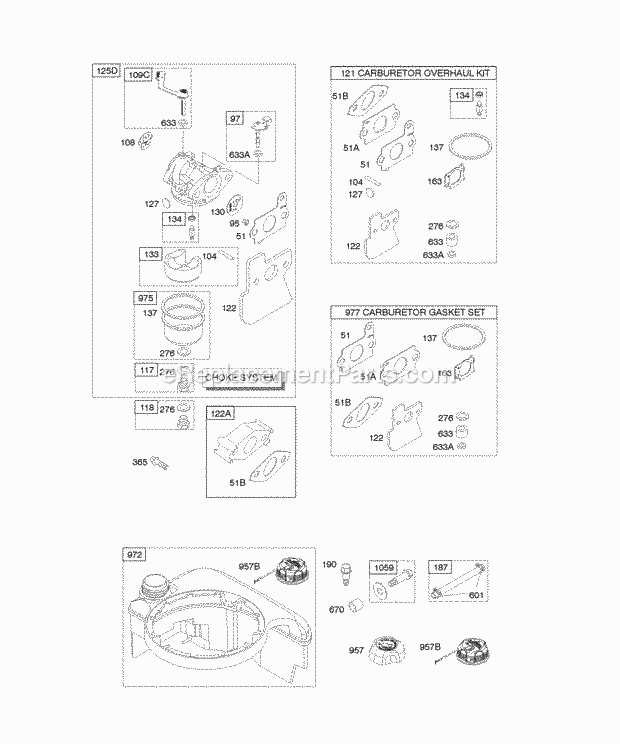Briggs and Stratton 129612-0114-B1 Engine Carburetor Fuel Supply Diagram
