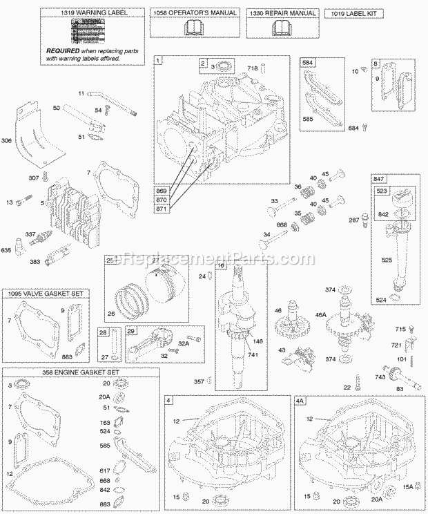 Briggs and Stratton 129702-0113-01 Engine Cams Crankshaft Cylinder Engine Sump KitGaskets Lubrication Piston Group Valves Diagram