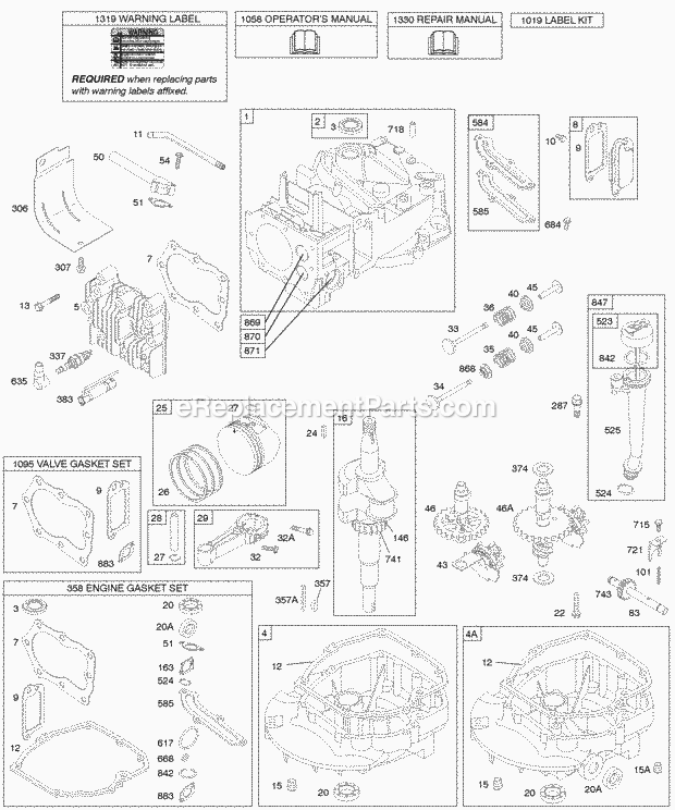 Briggs and Stratton 129802-0437-01 Engine Cams Crankshaft Cylinder Engine Sump KitGaskets Lubrication Piston Group Valves Diagram