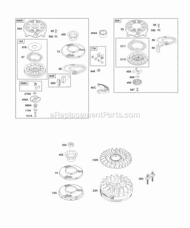 Briggs and Stratton 129802-2915-B1 Engine Flywheel Rewind Starter Diagram
