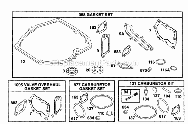 Briggs and Stratton 12E702-0664-01 Engine Gasket Sets Diagram