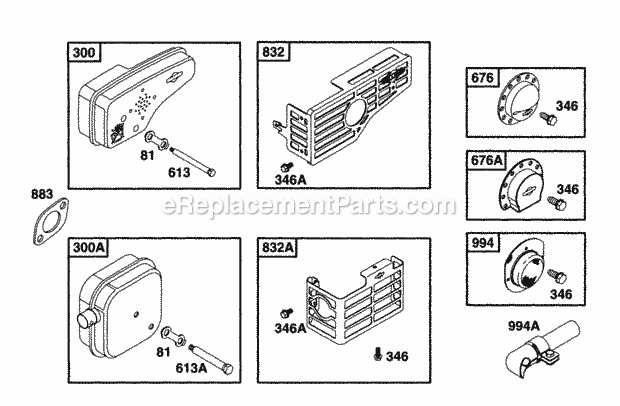 Briggs and Stratton 12E782-0632-01 Engine Muffler Grp Diagram