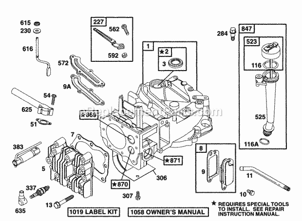 Briggs and Stratton 12E782-0632-01 Engine Cylinder Head Oil Fill Diagram