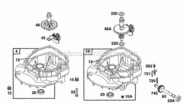 Briggs and Stratton 12E782-0665-01 Engine Sump Bases Cams Diagram