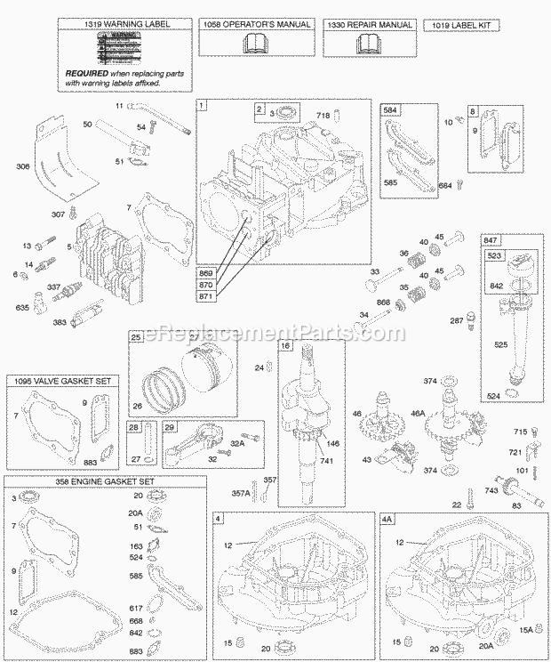 Briggs and Stratton 12F702-0606-01 Engine Cams Crankshaft Cylinder Engine Sump KitGaskets Lubrication Piston Group Valves Diagram