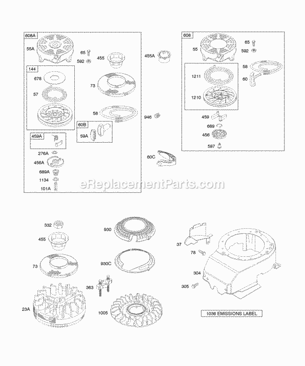 Briggs and Stratton 12F702-2624-01 Engine Blower HousingShrouds Flywheel Rewind Starter Diagram