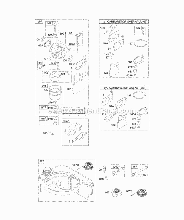 Briggs and Stratton 12G612-0110-B1 Engine Carburetor Fuel Supply Diagram