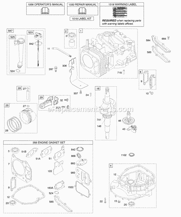 Briggs and Stratton 12G612-0110-E1 Engine Camshaft Crankshaft Cylinder Engine Sump Lubrication Piston Group Diagram