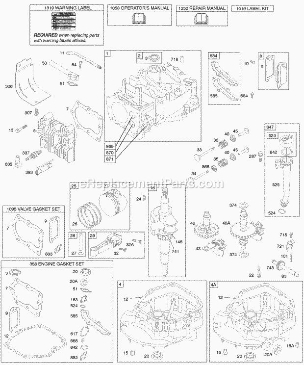 Briggs and Stratton 12G702-0505-01 Engine Cams Crankshaft Cylinder Engine Sump KitGaskets Lubrication Piston Group Valves Diagram