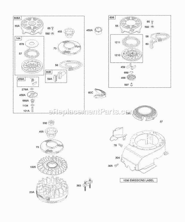 Briggs and Stratton 12G702-0607-01 Engine Blower HousingShrouds Flywheel Rewind Starter Diagram