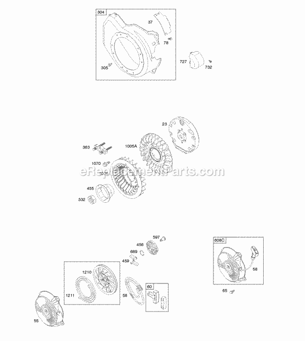 Briggs and Stratton 12H232-0110-H7 Engine Blower Housing Flywheel Rewind Starter Diagram