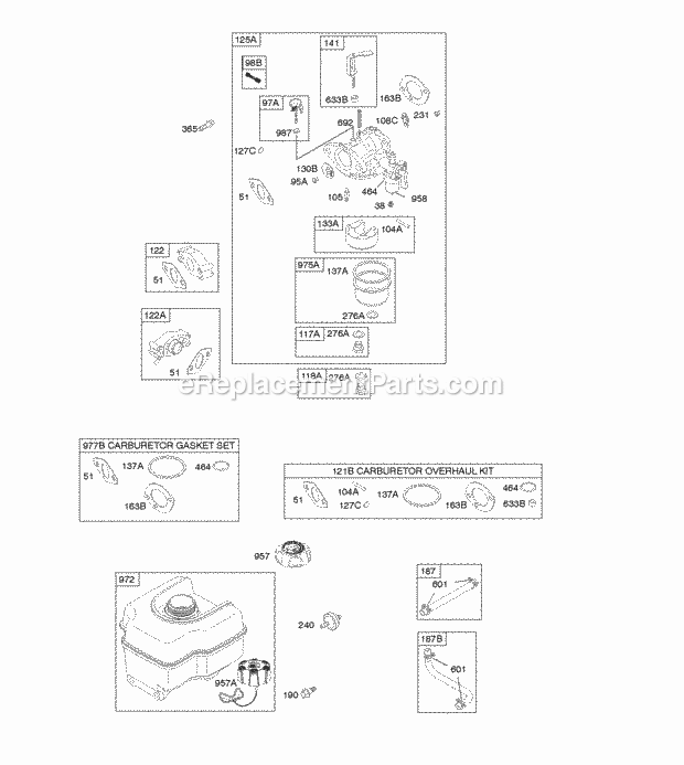 Briggs and Stratton 12H232-0110-H7 Engine Carburetor Fuel Supply Diagram