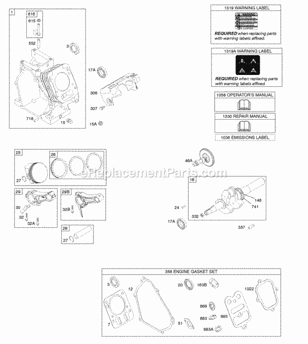 Briggs and Stratton 12H232-0111-B8 Engine Camshaft Crankshaft Cylinder Piston Group Diagram