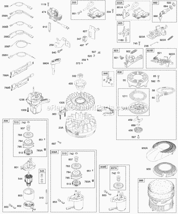 Briggs and Stratton 12H802-0652-03 Engine Alternator Electric Starter Electrical Flywheel Flywheel Brake Ignition Rewind Starter Diagram