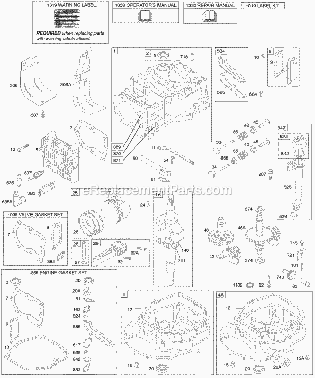 Briggs and Stratton 12H802-0658-01 Engine Cams Camshaft Crankshaft Cylinder Engine Sump KitGaskets Lubrication Piston Group Valves Diagram