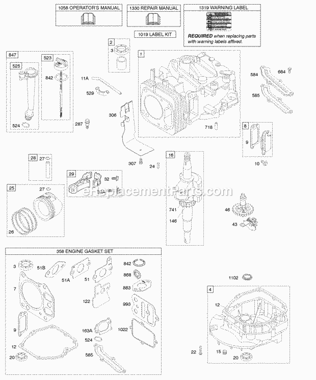 Briggs and Stratton 12J602-0100-B1 Engine Camshaft Crankshaft Cylinder Engine Sump Lubrication Piston Group Diagram