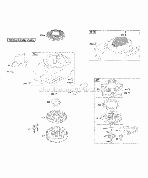 Briggs and Stratton 12J602-0120-B1 Engine Blower HousingShrouds Flywheel Rewind Starter Diagram